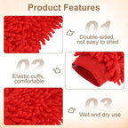 HARFINGTON 2pcs Chenille Microfiber Car Wash Mitts 9.8" x 7.9" Scratch Free Wash Gloves Absorbent Double Sided Plush Cleaning Drying Mitts for Car Washing Home Red