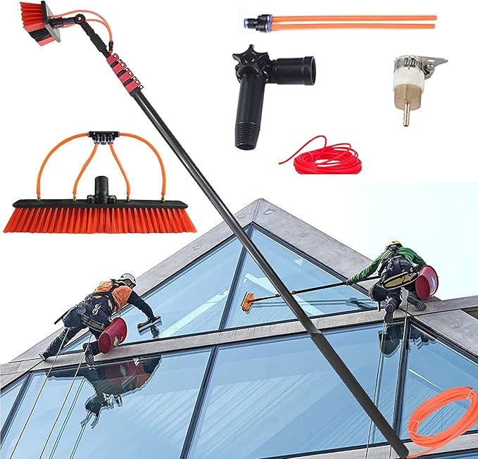 Water Fed Pole Kit - Telescopic Window Cleaning Brush & Extension Pole Set for Efficient Outdoor Washing Solar Panel Care and Vehicle Detailing Solutions