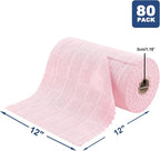 Ferdilan 80 Pack Microfiber Cleaning Cloth Roll,Lint Free Rags Paper Towels & Tear Away Reusable Towels,Washable Shop Rags,Wash Cloths Dish Rags(12" x 12") for Car Kitchen Window Garage-Pink