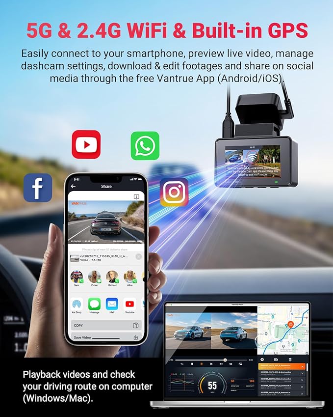 Vantrue E2 Pro Dash Cam Front and Rear, 2.5K Upgrade Rear Cam, STARVIS 2, 4K+2.5K Dash Camera for Cars, Voice Control, WiFi, GPS, Night Vision, 24H Parking Mode, Loop Recording, 2.45" IPS, Support 1TB