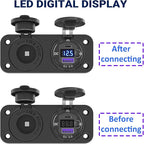 Cigarette Lighter Socket 12 Volt USB Outlet: PD 20W C and QC3.0 Car Port Aluminum Metal 12V Plug, 150W Charger Panel with Power Switch LED Voltmeter for Marine Boat RV Golf Cart