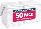 TEAWOO White Microfiber Towels- 50 Pack, Microfiber Cleaning Cloths Bulk, Microfiber Towels for Cars, Cleaning Rags (12x12 inches)