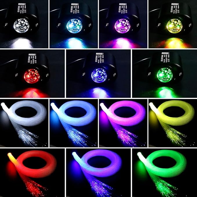 AZIMOM Mini 6W Twinkle 600pcs0.03in 13.1ft Fiber Optic Starlight Headliner+180pcs Pure White Meteor Shooting Star for Car Home, End Glow Fiber Strands Sound-Activated APP& Remote Control