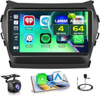4+64GB Android 15 Car Stereo for Hyundai Santa Fe 2013-2017 Wireless Carplay Android Auto, 9 Inch Incell Touch Screen Car Stereo with GPS, Backup Camera, Bluetooth, FM/RDS, EQ, WiFi, SWC