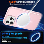 SUPFINE Magnetic for iPhone 15 Pro Max Case with Screen Protector (Compatible with MagSafe) (Military Grade Drop Protection) Translucent Matte Shockproof Phone Cover,Light Pink
