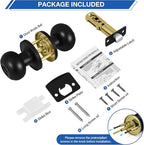 Plustool 10 Pack Matte Black Door knobs, Keyless Interior Door Locks, Round Ball Keyless Doorknobs with Lock Privacy Door Handle for Bedroom Bathroom