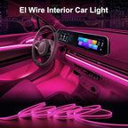 EL Wire Interior Car LED Strip Lights, 16.5FT USB Neon Glowing Strobing Electroluminescent Wire Strip with 6mm Sewing Edge, Ambient Lighting Kits for Car Home Decorations (Pink)