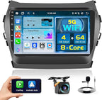 Fuluku【8 Core 4+64GB】 for 2013-2017 Hyundai Santa Fe Android 15 Car Stereo with Wireless Carplay Android Auto, 9'' Touch Screen Radio Dash Kit GPS/WiFi/32EQ DSP/Bluetooth 5.0/SWC/Mic, Backup Cam