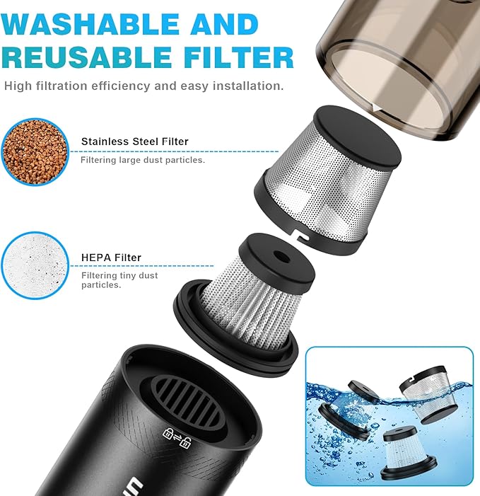 Upbooz Car Vacuum, Handheld Vacuum Cordless with 14000PA Powerful Suction with LED Light, Air Duster 2-in-1,Low Noise Rechargeable Portable Vacuum Cleaner for Car Home Pet Office
