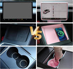 TOPABYTE 3PCS Center Console Accessories for Tesla New Model Y Juniper 2026 2025 Model 3 Highland 2024 Cup Holder Insert, Screen Edge Protector Frame, Wireless Charger Mat Silicone, Pink
