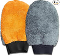 2PCS Car Wash Mitt, Coral Fleece Microfiber Dusting Mitt, No Scratch No Lint Cleaning Glove with Elastic Wrist Cuff, Reusable Car Washing and Detailing Supplies (Palm)