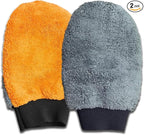 2PCS Car Wash Mitt, Coral Fleece Microfiber Dusting Mitt, No Scratch No Lint Cleaning Glove with Elastic Wrist Cuff, Reusable Car Washing and Detailing Supplies (Palm)