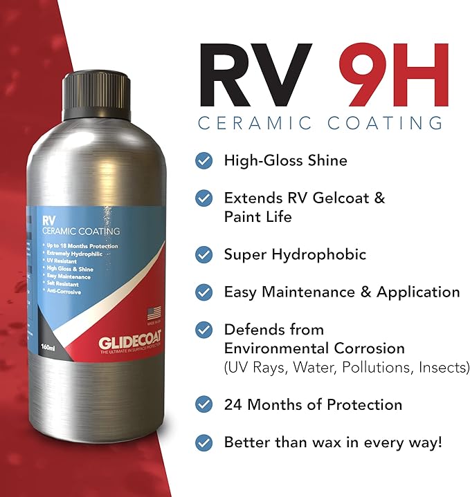 Glidecoat RV Ceramic Coating - 160ml - Wax Alternative for Campers, Travel Trailers & 5th Wheels - Up to 2 Years UV Protection, Super Hydrophobic Surface Repels Contaminants, Better-than-new Shine
