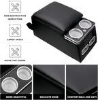 Sporacingrts Center Console Armrest Organizer with LED Light, USB Port, Cup Holders, Armrest, Padded Top Lid - Ideal for Business Upgrade Center Console Organizerand
