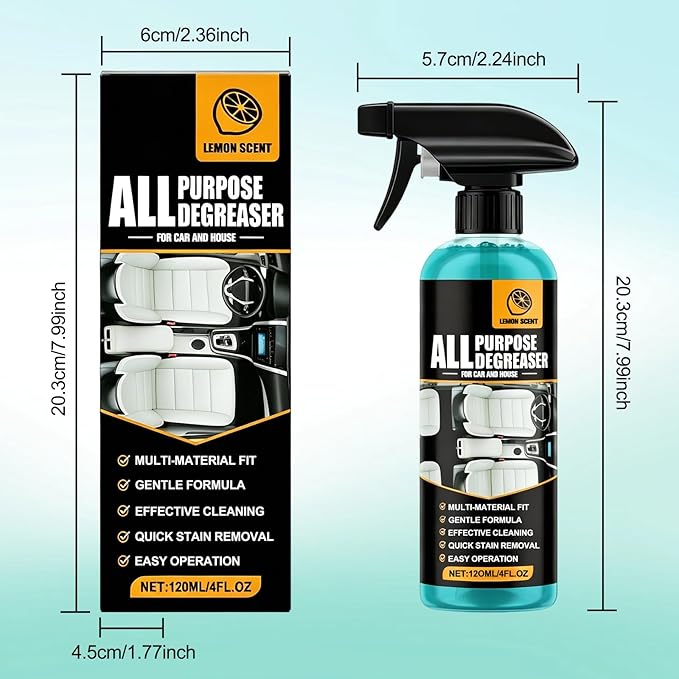 2Pcs All Purpose Degreaser for Car and House, Lemon Scent Mulit Heavy-Duty Cleaning Spray, Car and House Multi-purpose Cleaning Spray, Quick Stain Removal For Cars Kitchen Bathroom