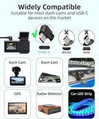 Dash Cam Hardwire Kit,12V-24V to 5V/3A USB C Dash Camera Hardwire Kit with Digital Display and Low Voltage Protection,24 Hours Surveillance and Acc Mode for Dash Camera(3.5M/11.4FT)
