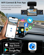 3 Channel 1080P WiFi Dash Cam,Car Recorder Front and Inside Left/Right, Free 32G Card, Dash Camera Loop Recording, Triple Camera for Cars 24 Hours/7 Parking Monitor, Wide Angle, IR Night Vision
