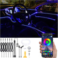 Car Ambient Lighting Optic Fiber 64 Colors Music Sound Active with APP Control Car Decorative Atmosphere Lighting Kit DC 12V 1W 8m