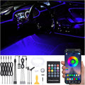 Car Ambient Lighting 64 Colors Multicoloured Music Optic Fiber RF Remote Controller + APP Control Car DIY Decorative Atmosphere Lighting Kit DC 12V 1W 6m