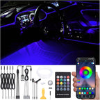 Car Ambient Lighting 64 Colors Multicoloured Music Optic Fiber RF Remote Controller + APP Control Car DIY Decorative Atmosphere Lighting Kit DC 12V 1W 6m