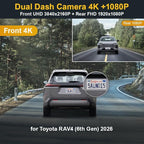 Fitcamx Front 4K+Rear 1080P Dash Cam for 2026 Toyota RAV4 & Plug-in Hybrid, Gen6 (HD2-6816), Integrated OEM Look, WiFi & APP, 2 Way HD Video, Loop Recording, G-Sensor, Easy to Operate, 128GB Card