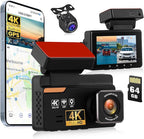 SIXTOP 4K Dash Cam Front and Rear, WiFi 4K+1080P Dual Dash Camera for Cars, 64G Card, GPS, 3” IPS Screen BSD/ADAS/LCA Night Vision G-Sensor Loop Recording 24H Parking Monitor App Control Wide Angle