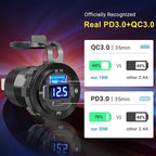 Qidoe 78W 3 Port USB C 12V Outlet Dual PD 30W & 18W USB A Port with Voltmeter Lengthened Aluminum Body Switch Waterproof Car Charger Socket for Car, Boat, Marine, RV