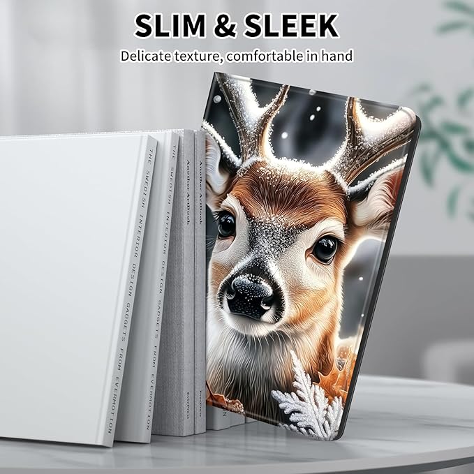 for Kindle Paperwhite Case,6.8" Kindle Paperwhite 11th Generation Case and Kindle Paperwhite Signature Edition,Leather Slim Adjustable Stand Cover with Auto Wake/Sleep,Cute Deer Winter