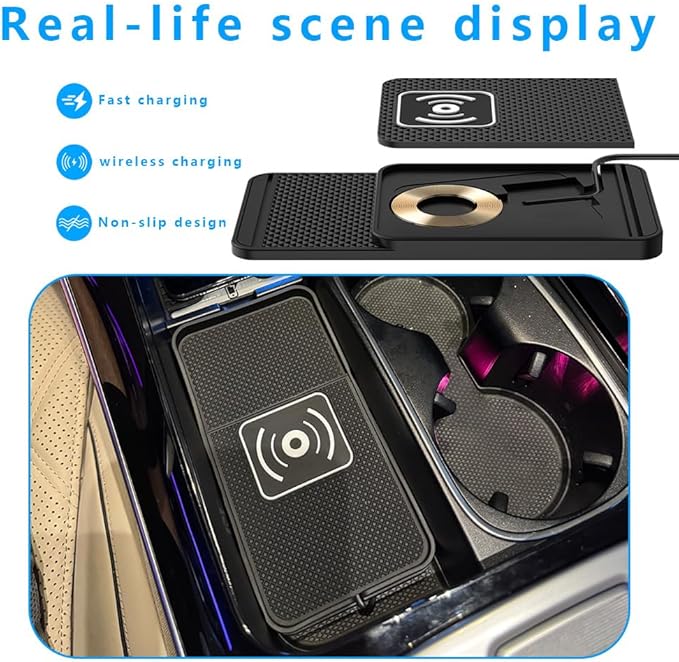 Wireless Charging Pad for Car for Kia K4 2025, Non-Slip Type C/USB 20W Fast Phone Charging Pad DIY Trim-to-Fit No Interior Damage,A&USB