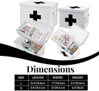Flexzion First Aid Box Organizer Empty 13" White Vintage First Aid Kit Tin Metal Medical Box - First Aid Storage Box Container Bins with Dividers, Removable Tray and Black Cross Logo