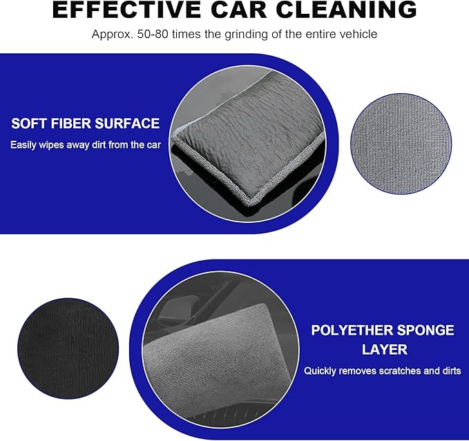 2 PCS Clay Mitt, Scratch-Free Microfiber Clay Bar Alternative Mitt Car Detailing Glove, Car Cleaning & Polishing Tool Clay Eraser Mitt for Paint Glass Wheels, Car Accessories (Gray)