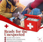 Flexzion First Aid Box Organizer, Empty 8.5 Inch Red Vintage First Aid Kit Tin Metal Medical Box First Aid Storage Box Container Bins with Dividers, Removable Tray and Cross Logo