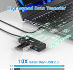 USB Hub, 4-Port USB 3.0 Hub with 2ft Cable, Ultra-Slim Data Expander - Compatible with Windows, Mac, Linux Laptops & PCs