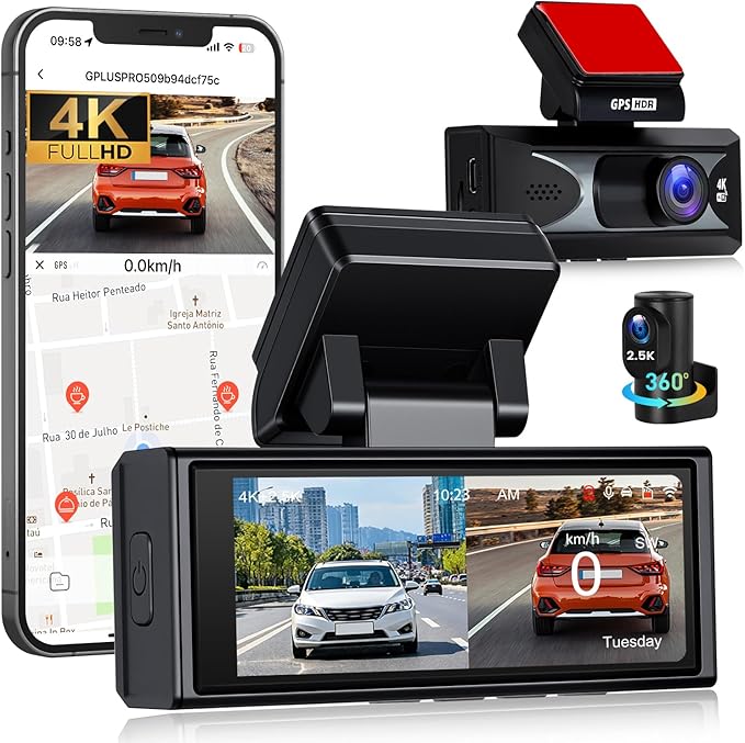 4K Dash Cam with WiFi & APP Control, 4K Front and 2.5K Rear, Dash Camera with ADAS,G-Sensor, 24 Hours Parking Mode, Loop Recording, Night Vision