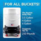 Grit Guard Bucket Dolly with Wheels - Rolling Detailing Wash Bucket with 5 Wheels and 2 Locking Casters Compatible with 2.5, 4, 5 and 6 Gallon Buckets (Black, 3" Red Casters)