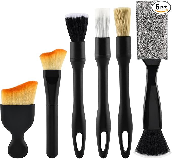 6PCS Car Interior Detailing Brush Set, Ultra Soft Boars Bristle Detailing Brushes for Cleaning Interior or Exterior, Emblem, Wheels, Air Vent, Leather Seats, Car Accessories for Truck, SUV