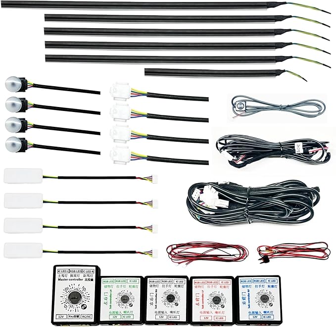 Car Interior LED Light Kit with App Control, RGB Multicolor Ambient Lighting Strip, Smart Music Sync Neon Accent Lights for Vehicle Interior
