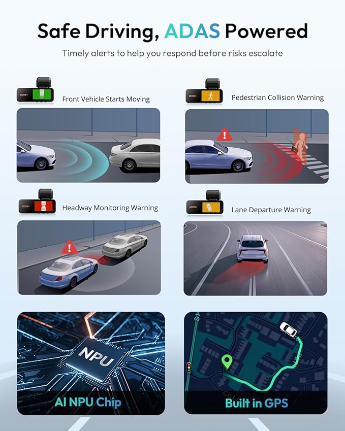 BOTSLAB 4K Dash Cam Front and Rear, 170° Ultra Wide 4K+2K Dashcam with ADAS, Night Vision, 24/7 Parking Mode, IMX415 STARVIS Sensor, WDR, 5.8GHz WiFi, Built-in GPS, Loop Recording (No SD Card)