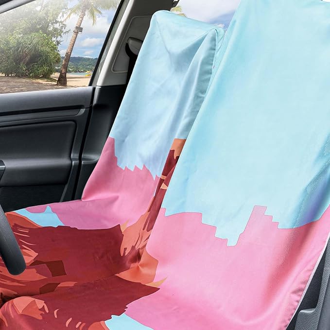 Hahafelt 2 Pack Car Seat Towel Covers with Storage Bag, 63 x 32 Inch Universal Non Slip Waterproof Sweat Protector for Car Truck, Gym Swimming Running, Machine Washable (Grand Canyon)
