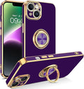 VENINGO Compatible with Apple 14 Case,Phone Case for 14,Slim Fit Soft 360° Ring Holder Kickstand Magnetic Car Mount Supported Easy Clean Shockproof Protective Cover for Apple 14 6.1", Deep Purple