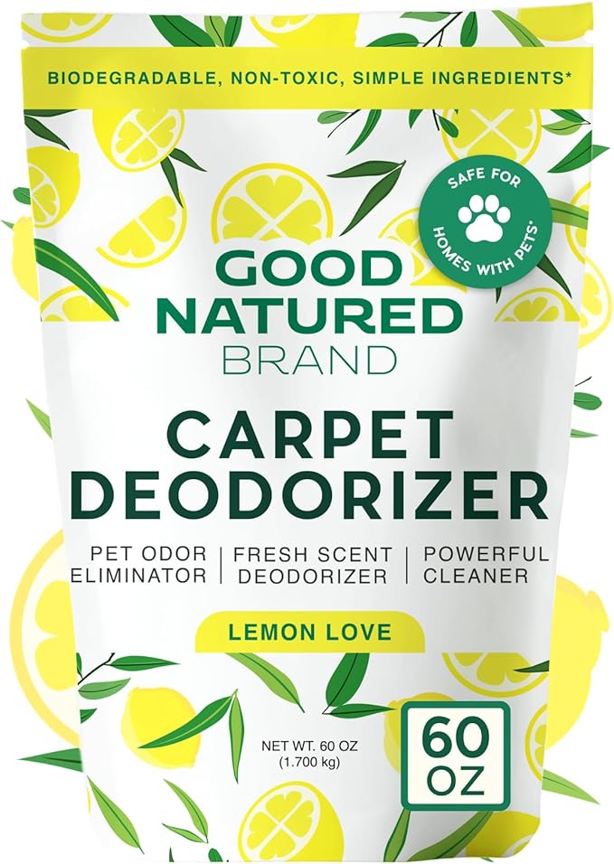 Good Natured Brand | Carpet Deodorizer & Freshener Powder | 60 oz Pet Odor Eliminator for Strong Odor & Pet Urine | Fresh Natural Lemon Love | Safe for Homes with Pets