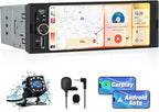 Universal Single Din Car Stereo with Wireless CarPlay & Android Auto, 6.36 Inch IPS Touch Screen Head Unit with Backup Camera/External Microphone, Car Radio Supports Bluetooth/SWC/FM/USB/TF