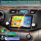 4G+64G Car Radio Stereo for Toyota Highlander 2008-2013, Wireless Carplay&Android Auto with Android 12 Support Bluetooth/Voice Control/GPS/WiFi/Back-up Camera/SWC/FM, 10.2 Inch IPS Touch Screen