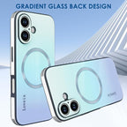 Guppy Compatible with iPhone 16 Plus Case Magnetic, with Full Camera Lens Protector [Compatible with MagSafe] Scratch Resistant Gradient Glass Back Cover Phone Case-Blue