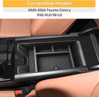 LFOTPP Center Console Organizer Tray for 2025-2026 Toyota Camry (XSE/XLE/SE/LE), ABS Armrest Storage Box Insert, Non-Slip Waterproof Car Accessories
