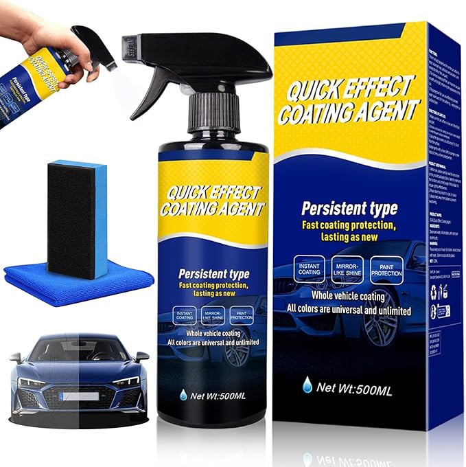 Quick Effect Coating Agent,Car Coating Spray,Advanced Car Quick-Acting Coating Agent Sprays,Scratch Wax Coatings Spray Waterless Wash,Oil Film Emulsion Glass Cleaner(16.9Oz+Sponge+Cloth)