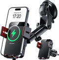 MOKPR Wireless Car Charger, 15W Auto Clamping Car Charger Dash Windshield Air Vent Phone Holder Compatible with iPhone 16 15 14/13/13 Pro/12 pro/12/11/X/8, Samsung S24/S23/S22, red