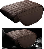Car Armrest Cushion, 12.2"×8.3" Leather Auto Memory Foam Center Console Pad with Storage Pocket, Waterproof & Anti-Scratch Elbow Pillow Armrest Seat Box Protector, Universal Fit (Coffee)