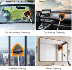 Qydipclin 11pcs Windshield Cleaner Tool, Car Window Cleaning Wash Kit with 6 Reusable Microfiber Pads 2 Spray Bottles and Extendable Handles Auto Glass Wiper Kit, Orange