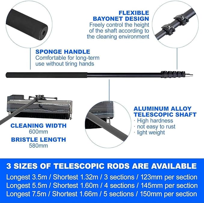 Solar Panel Cleaning Tools - Electric Cleaning Machine with Telescopic Pole for Efficient Solar Photovoltaic Panel Maintenance in Office Buildings & Gardens,7.5m/25ft